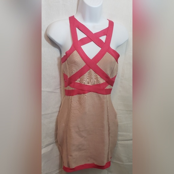 House of CB Dresses & Skirts - House of CB Tan and Pink Bandage Dress Large